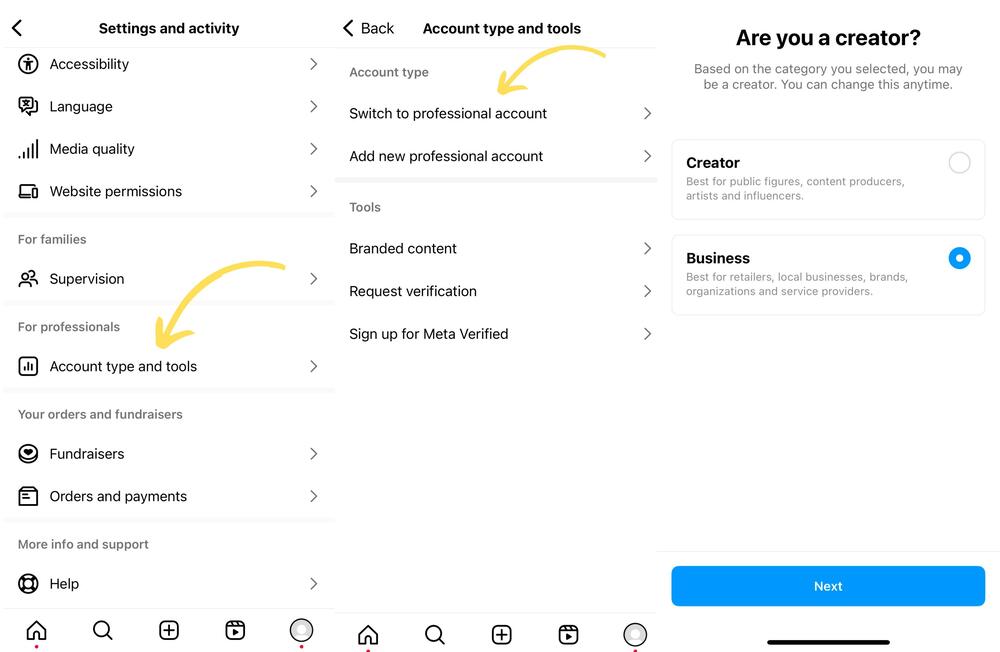 Instagram Creator vs Business Account - setting up a business account