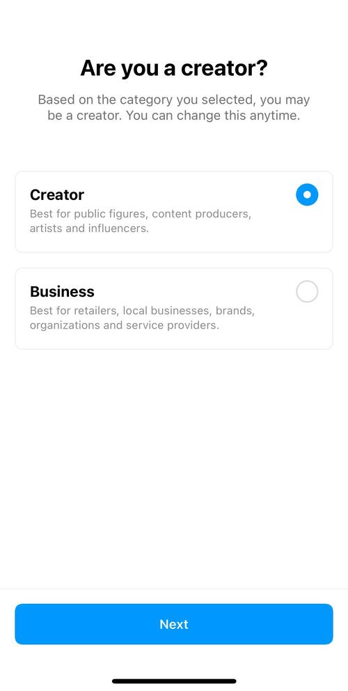 Instagram Creator vs Business Account - setting up a creator account