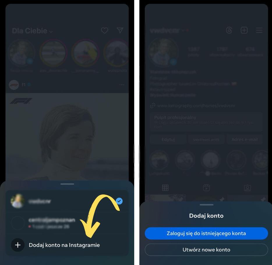 Instagram triki i sztuczki - dodawanie wielu konto do profilu