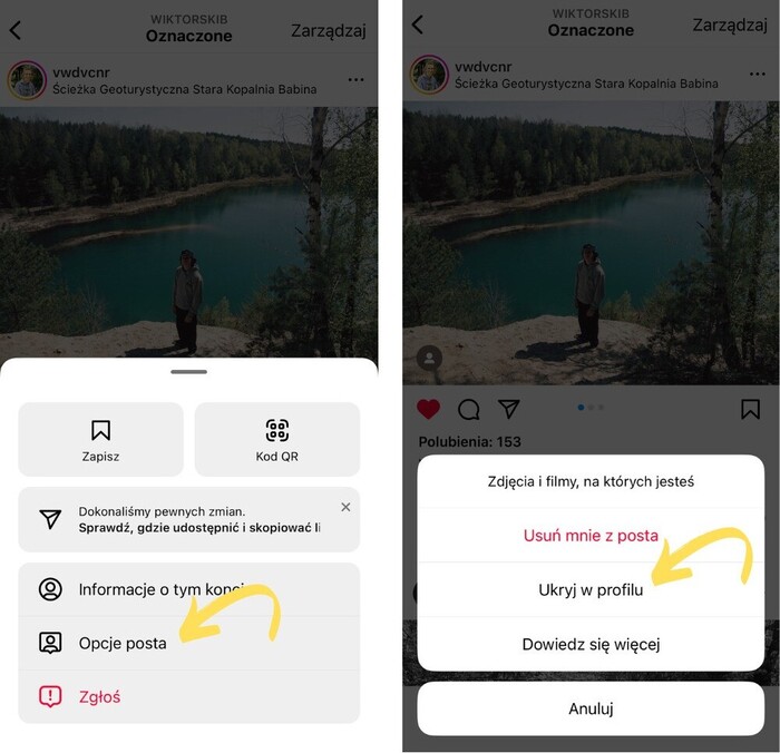 Instagram triki i sztuczki - ukryj oznaczony post w profilu