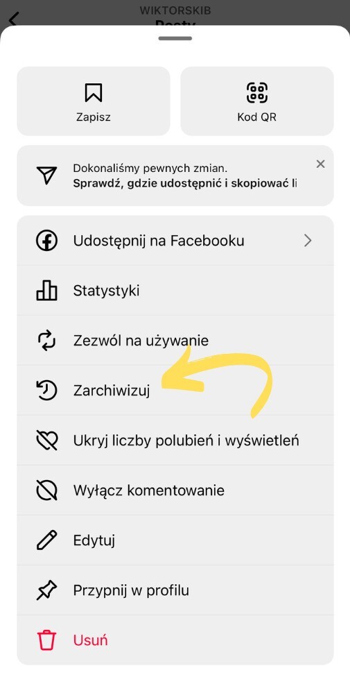 Instagram triki i sztuczki - zarchiwizuj post