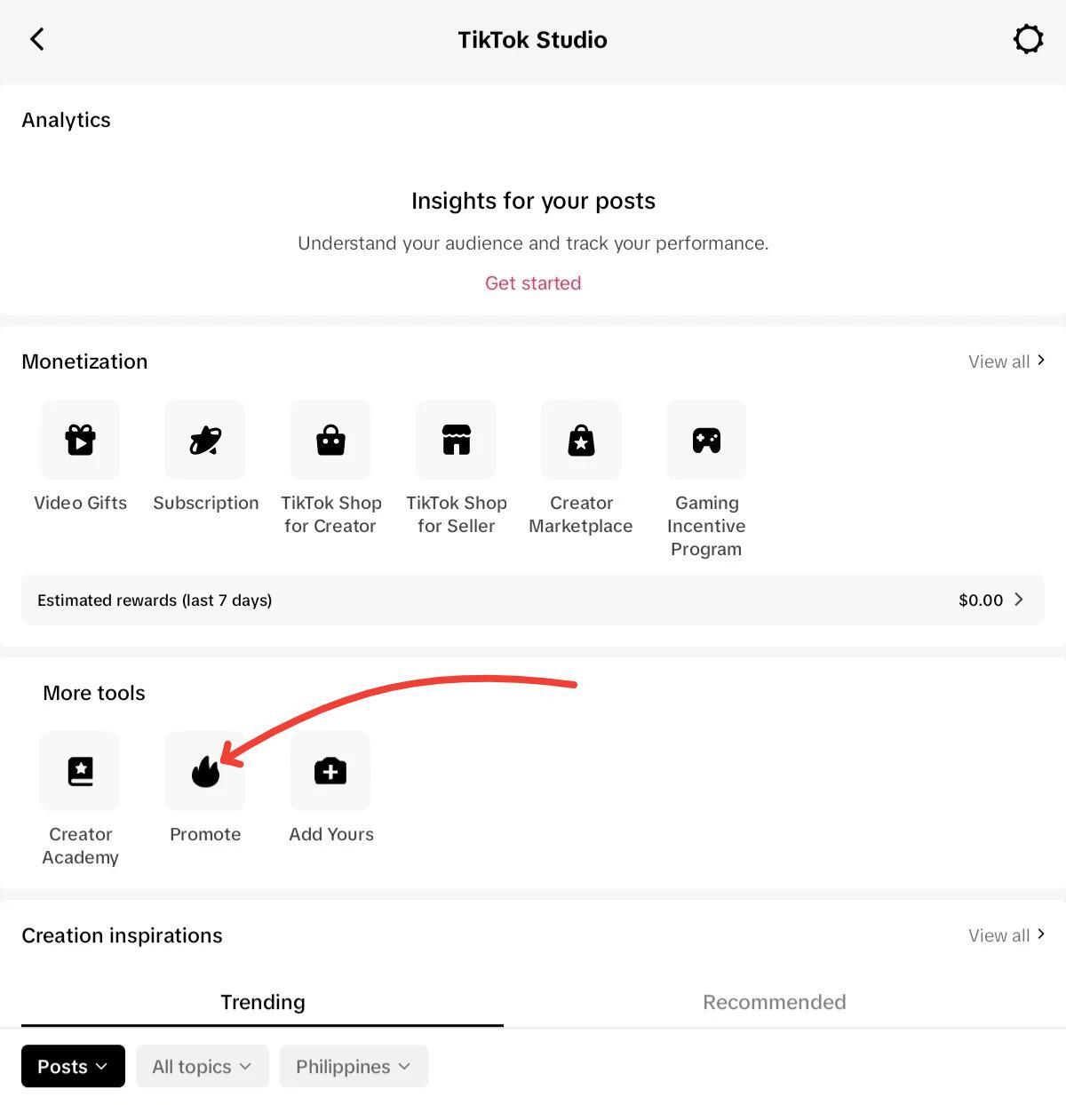 TikTok Promotion - how to access Promote feature