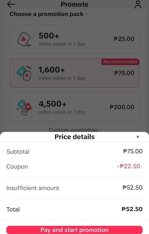 TikTok Promotion - promotion price details