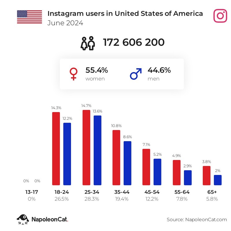 Instagram Statistics - US Instagram users by age and gender