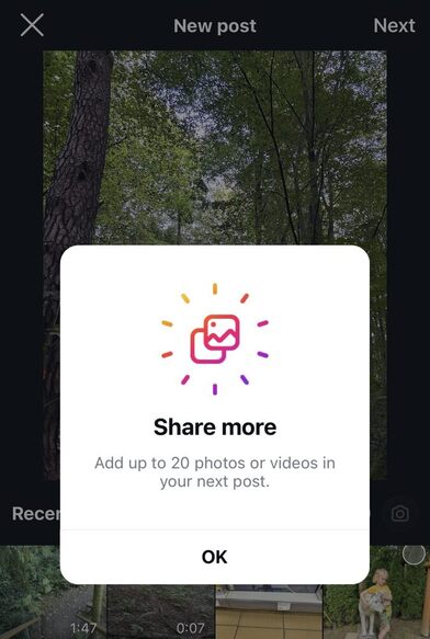 Instagram new features and updates - carousel post of up to 20 slides