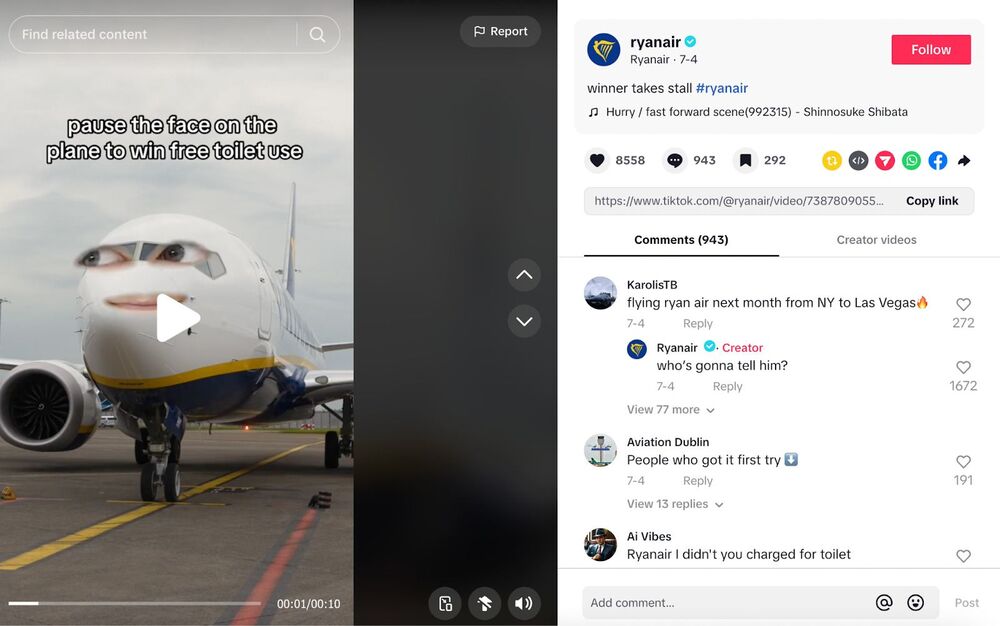 TikTok Marketing Strategy - Ryanair tiktok video