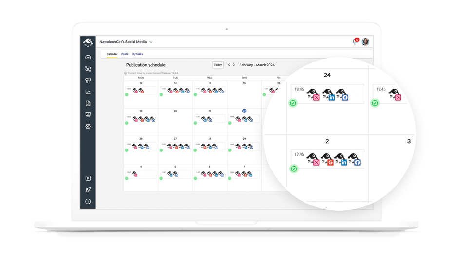 Simplify your social media management with NapoleonCat's publication calendar. Schedule and coordinate posts across multiple platforms, collaborate with your team, and track performance—all in one place. Optimize your content strategy effortlessly and enhance your online presence with our intuitive and powerful calendar tool.