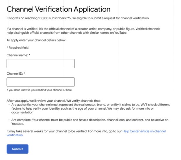 How To Get Verified On YouTube - channel verification application