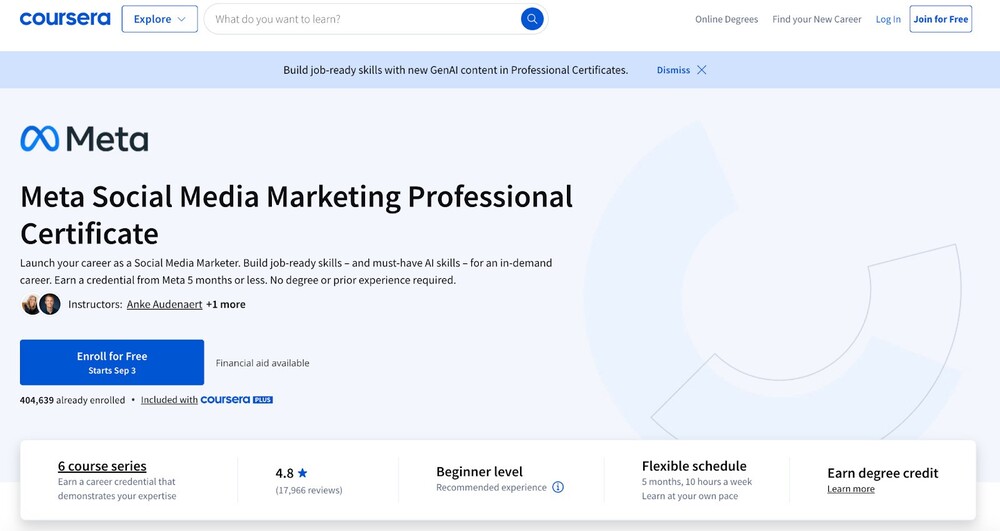 Best Free Social Media Marketing Courses - Meta Social Media Marketing Professional Certificate 