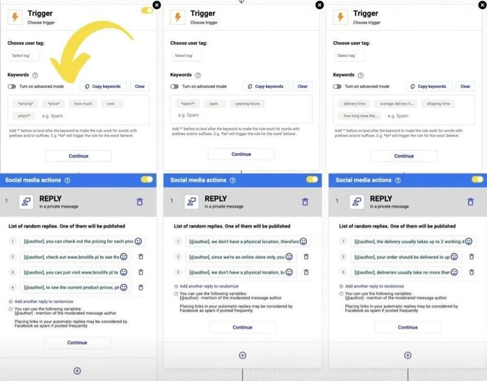 Instagram comments auto reply - Setting up triggers and replies