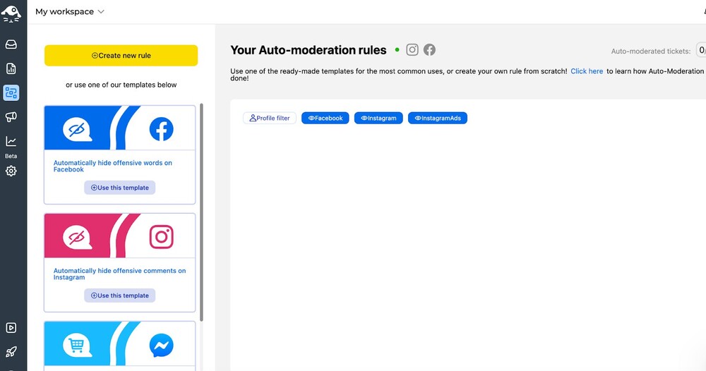 Instagram comments auto reply - creating Auto-moderation rules