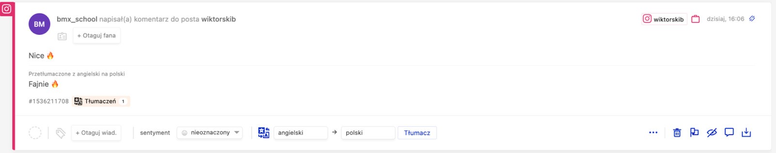 Tłumaczenie komentarzy w Social Inbox