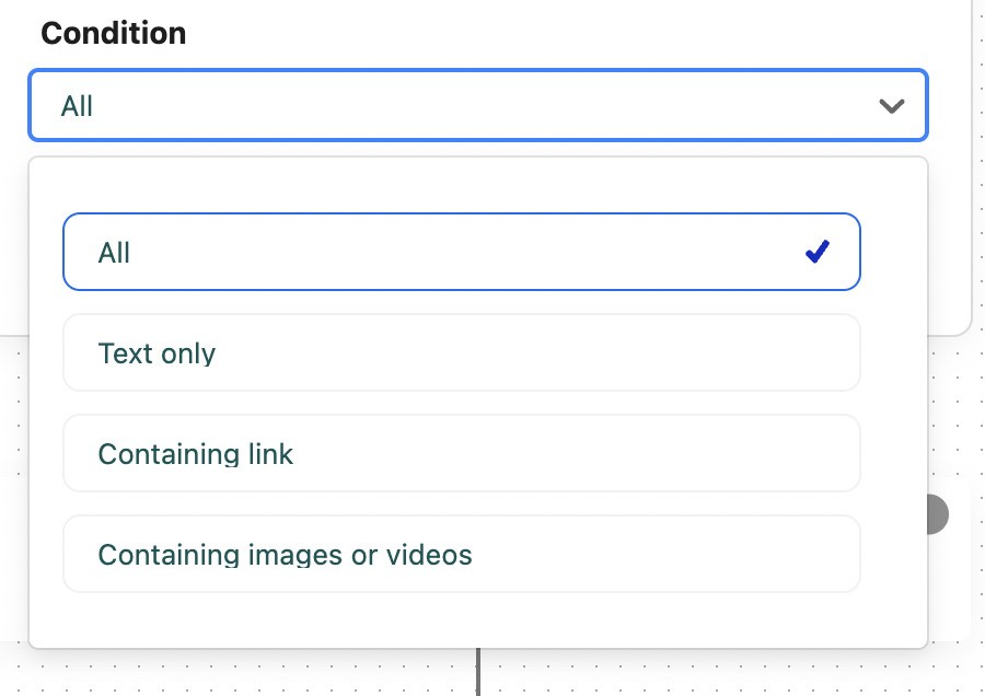 Facebook Ad Comments Automation Tool - choosing conditions for Auto-moderation