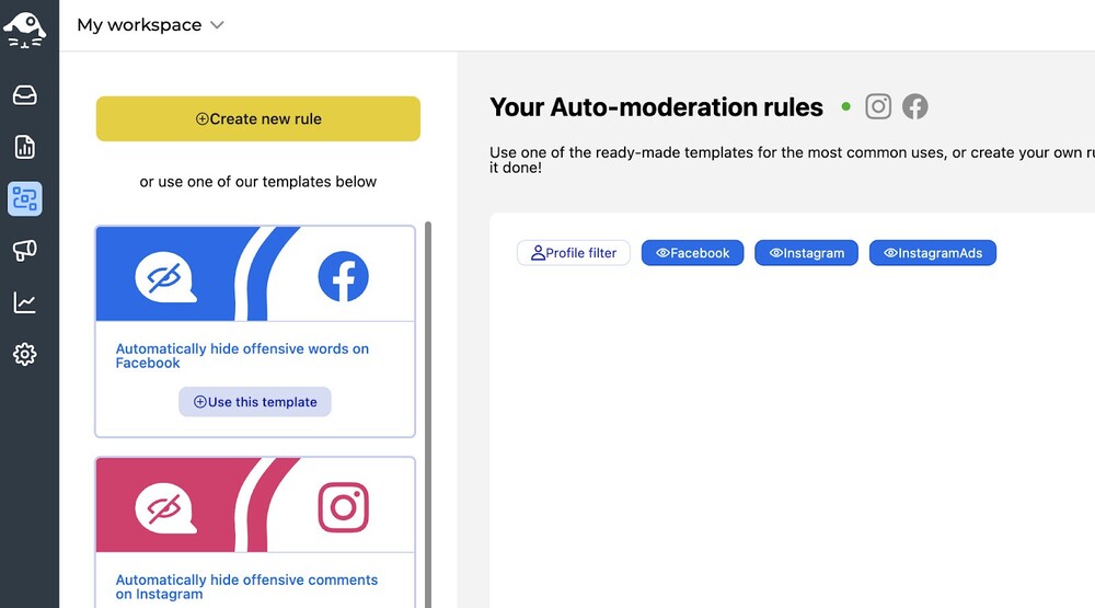 Facebook Ad Comments Automation Tool - Auto-moderation feature in NapoleonCat