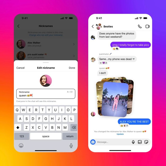 Instagram new features and updates - personalize IG chats with nicknames