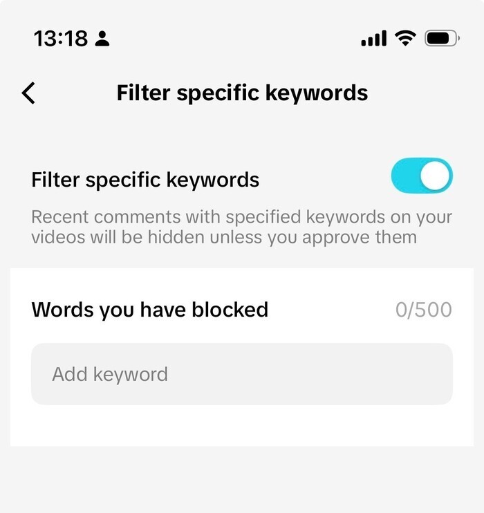 Filtering words on TikTok