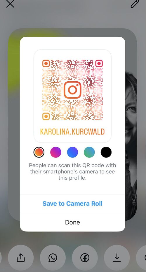 Instagram Profile Card - qr code on a profile card