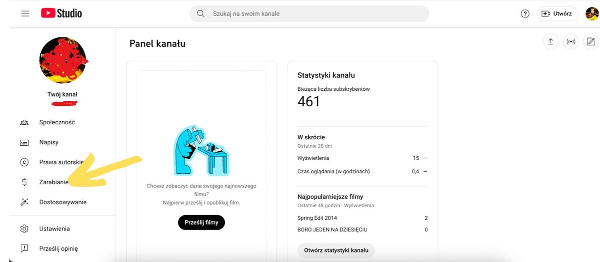 Ile można zarobić na YouTube - sekcja zarabianie w youtube