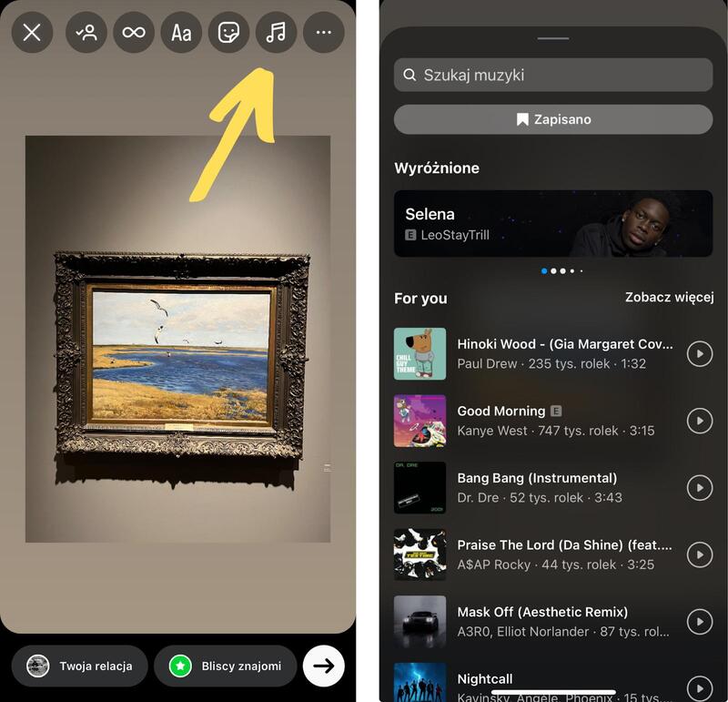 Pomysły na Relację na Instagramie - Dodaj muzykę do relacji na Instagramie