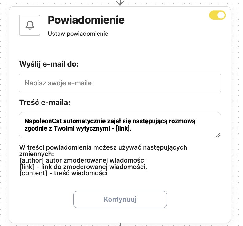 Konfigurowanie powiadomień e-mail dla automatycznej moderacji.