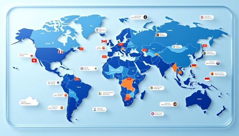 A world map showcasing social media manager salaries in different countries.