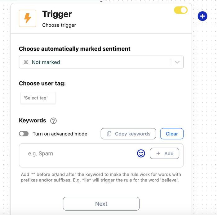 A panel in which you can choose words or phrases that will trigger your custom automated spam block rule on TikTok.