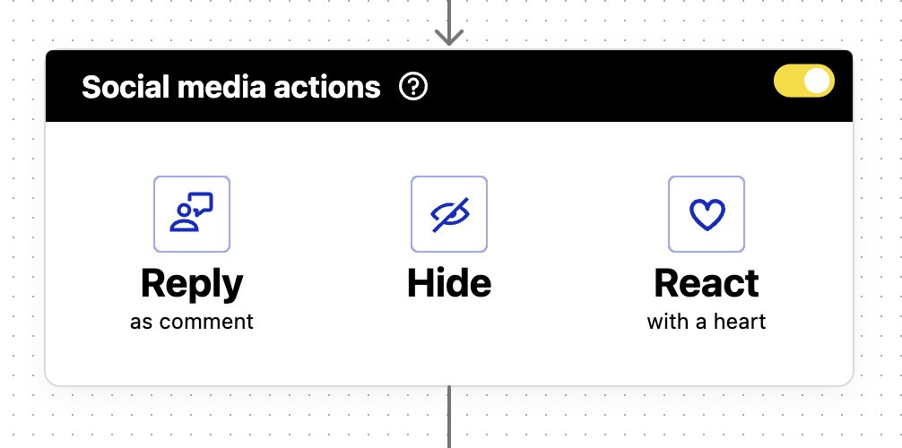 Social media actions for TikTok: Reply as a comment, hide, or react with a heart.