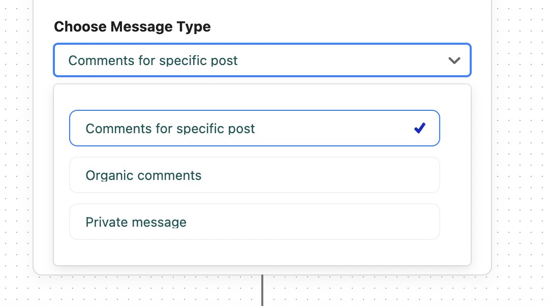 Choosing message type in Auto-moderation for Instagram.