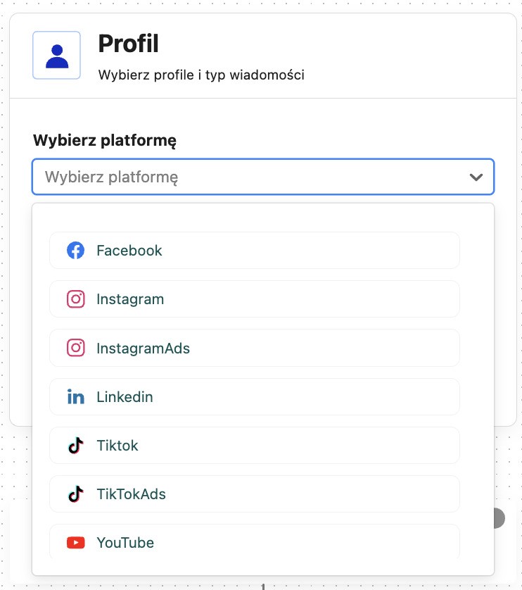 Wybieranie Facebooka jako platformy w menu Auto-moderacji