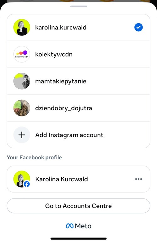 Multiple accounts displayed in Instagram app.