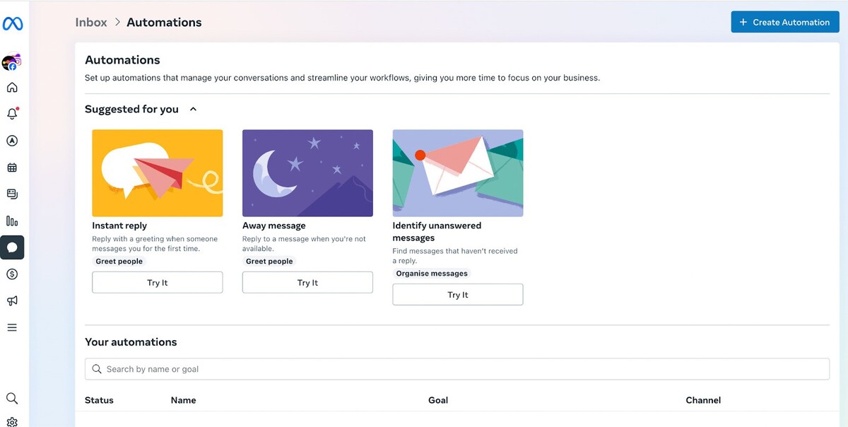 Automations tab in Meta Business Suite