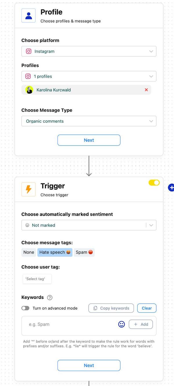 Instagram Auto-moderation rule configuration process