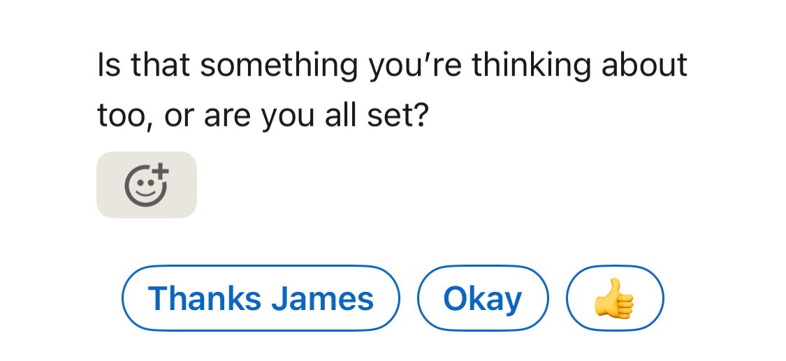 LinkedIn smart reply example