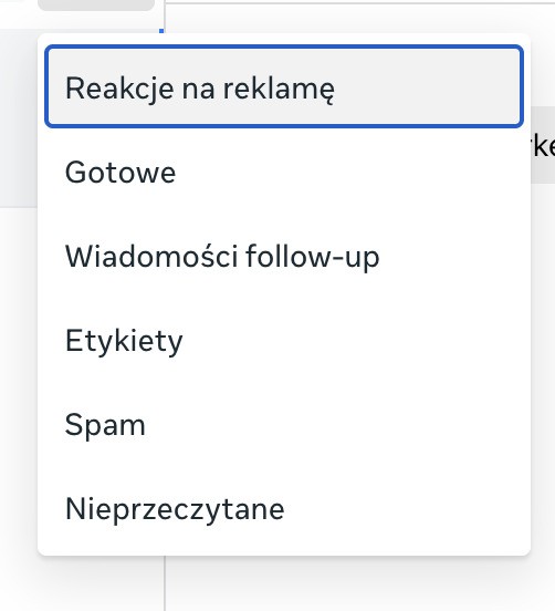 Filtry wiadomości w Meta Business Suite