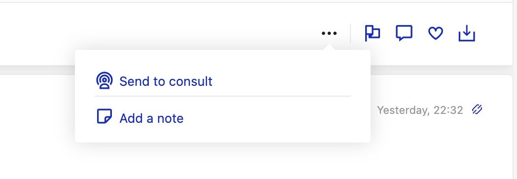 Send to consult and notes buttons in the Social Inbox
