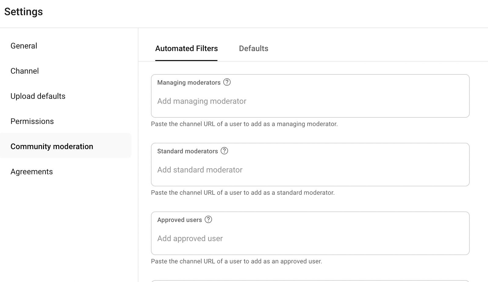 YouTube studio automations settings