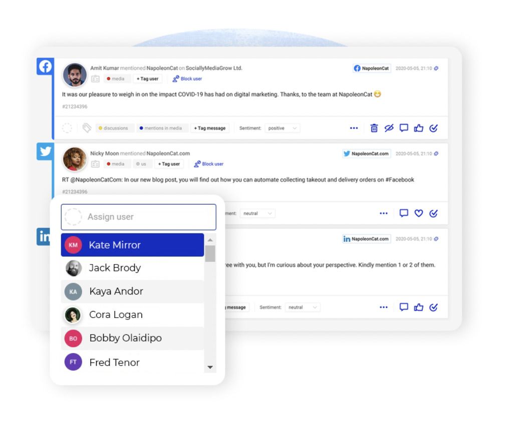 Assigning messages to team members in the Social Inbox