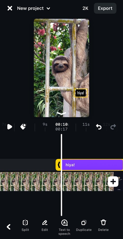 Editing panel in Edits
