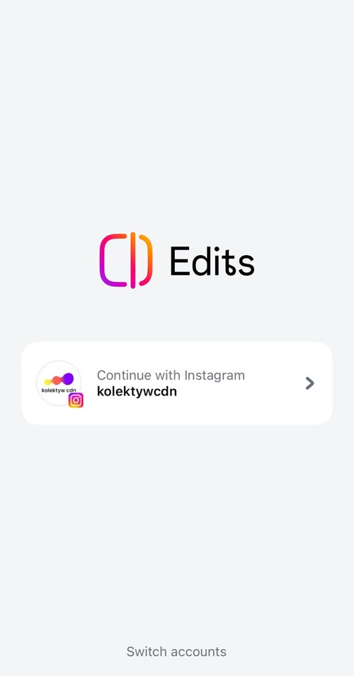 Instagram Edits login menu