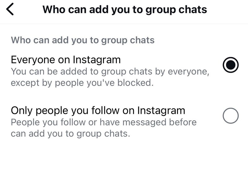 "Who can add you to group chats" settings on Instagram