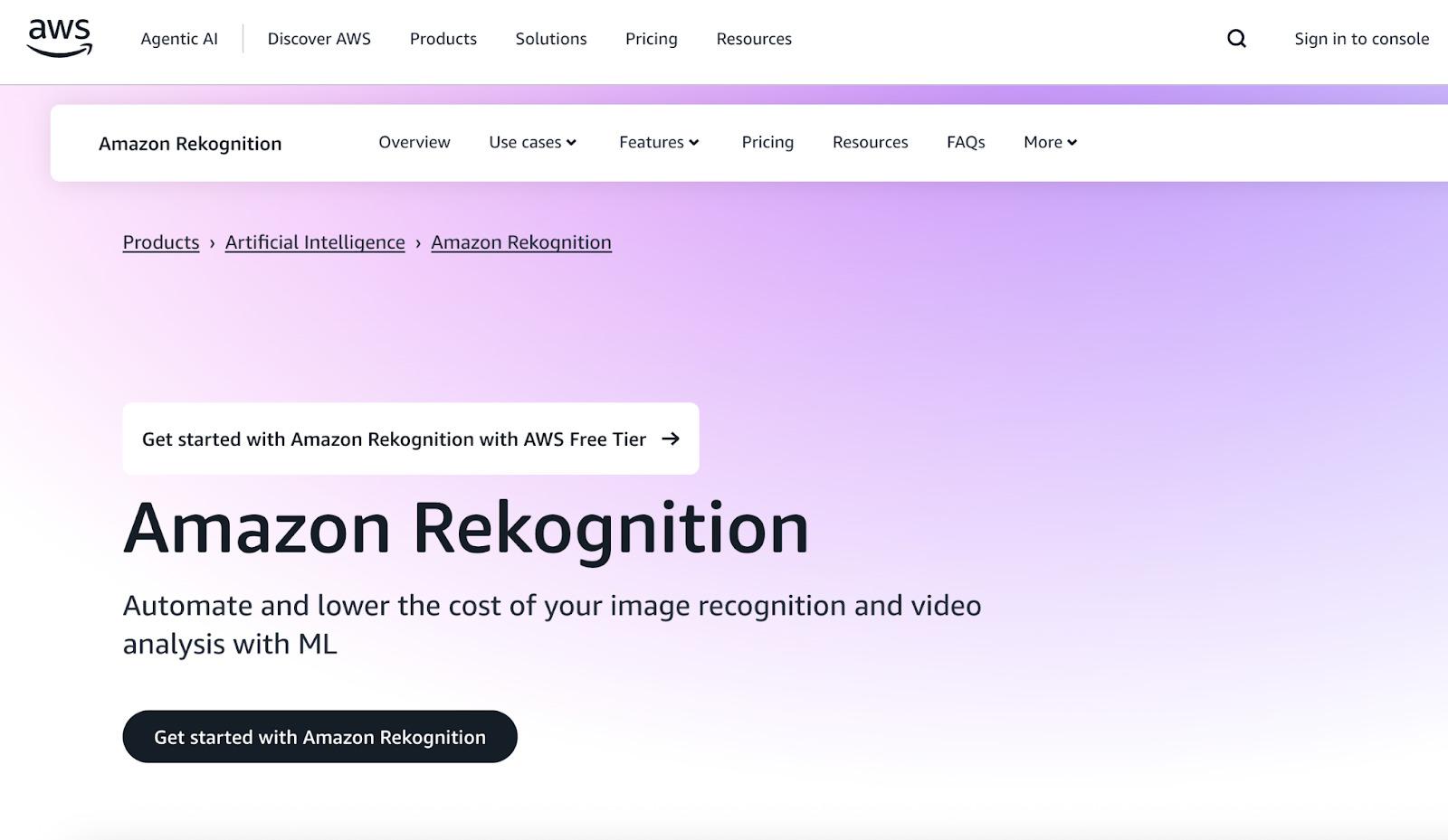Amazon Rekognition content moderation tool - webiste view.