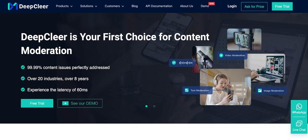 DeepCleer content moderation tool - website view.
