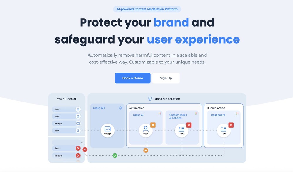 Lasso Moderation content moderation tool - webstie view.