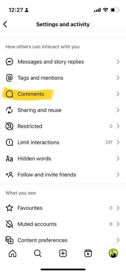 Comments settings on Instagram.
