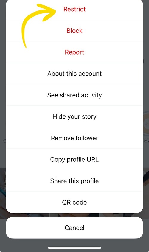 Restricting an account on Instagram