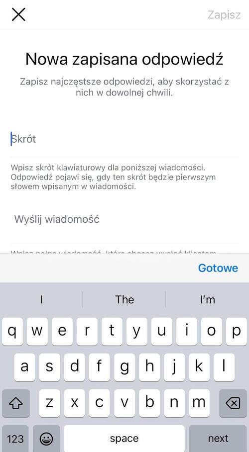 Skrót do zapisanych odpowiedzi na Instagramie.