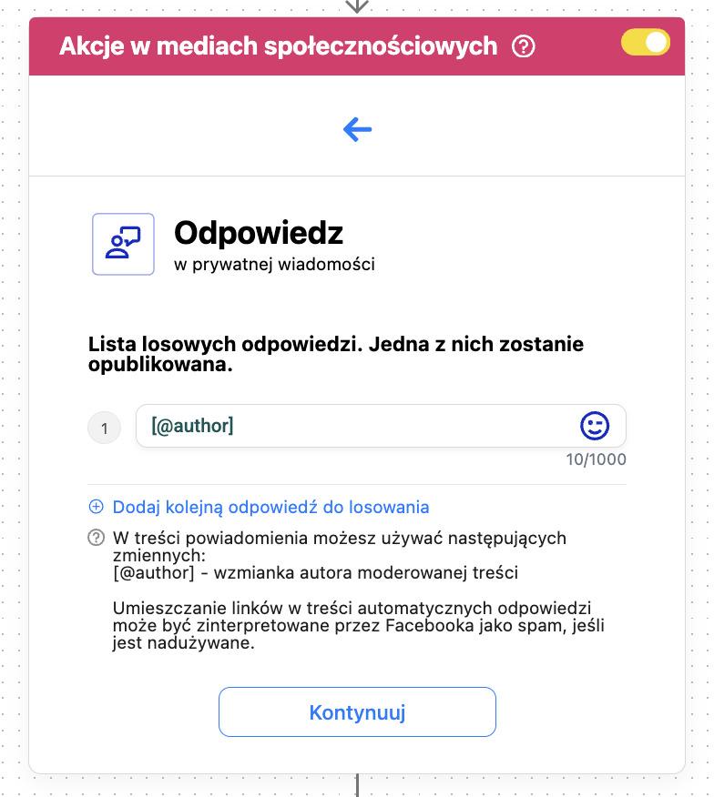 Wpisywanie automatycznych odpowiedzi w DMs.