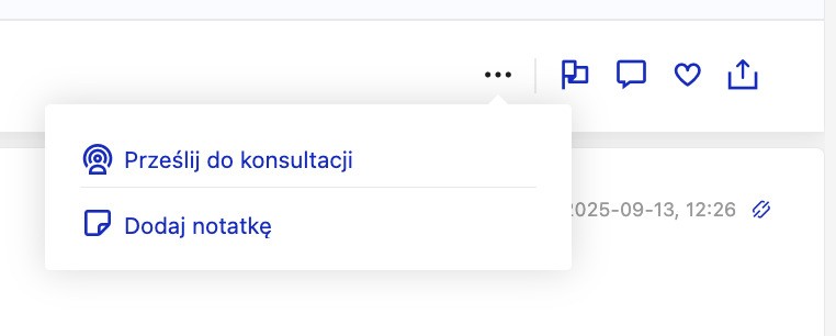 Dodawanie notatek lub przesyłanie wiadomości do konsultacji w Social Inbox'ie.