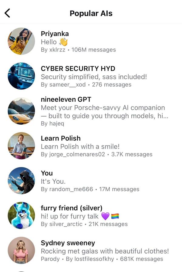 Popular Instagram AIs