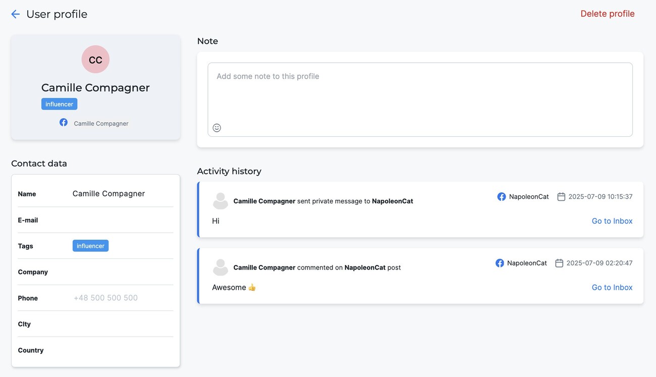 Client profile in Social CRM